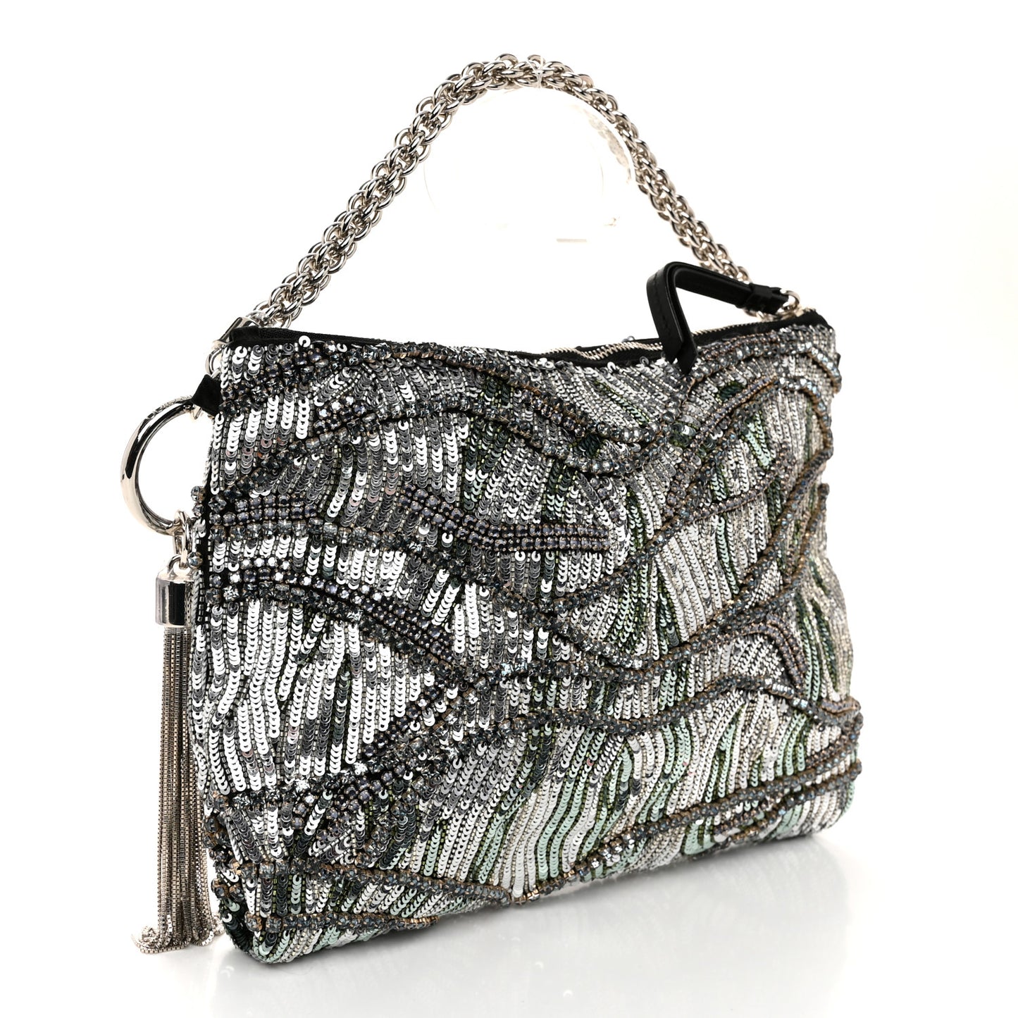 Silk Sequin Crystal Tassel Callie Clutch Black Silver Multicolor