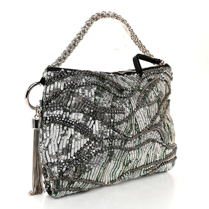 Jimmy Choo Silk Sequin Crystal Tassel Callie Clutch Black Silver Multicolor 3 of 11