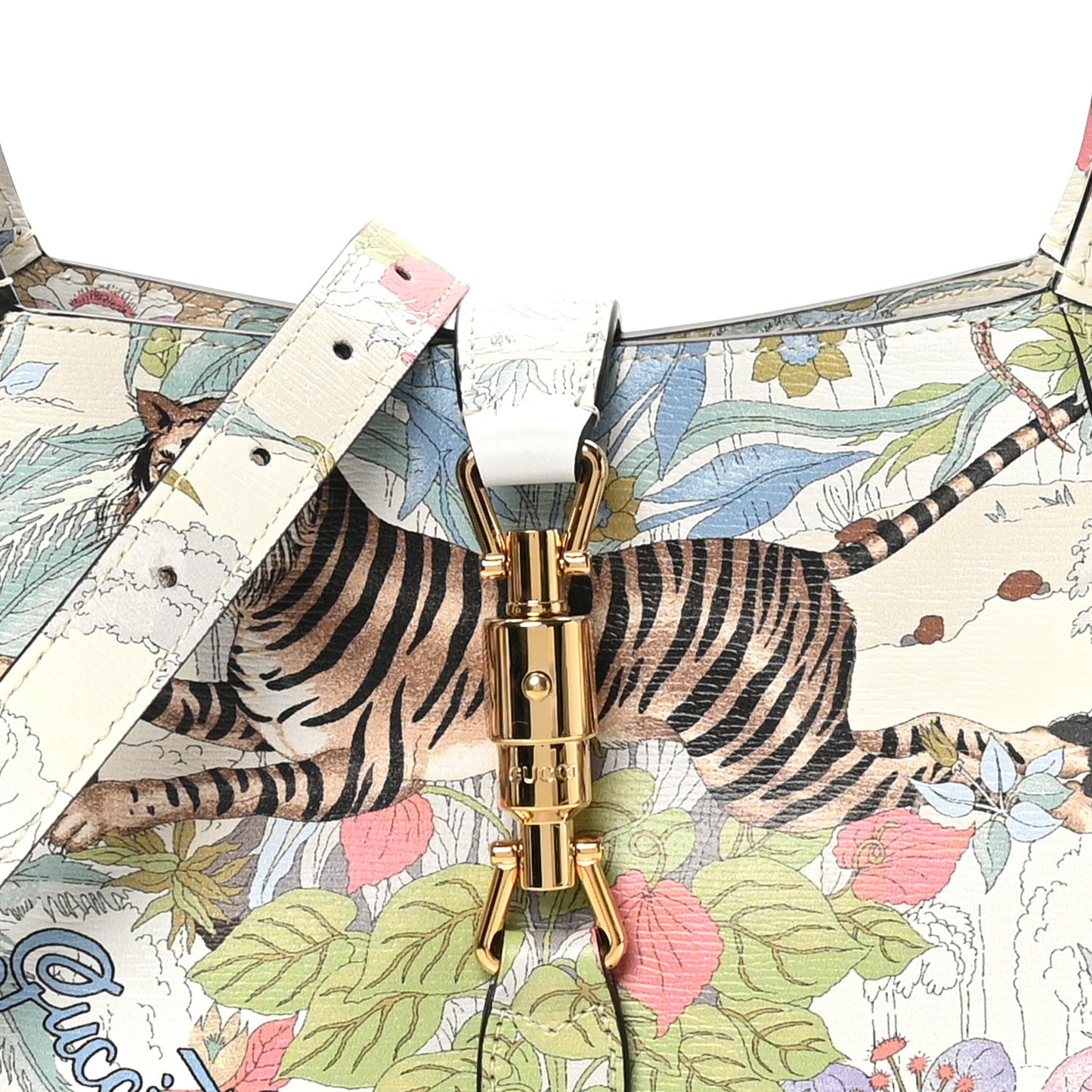 New Shangai Calfskin Tiger Savanah Small Jackie 1961 Hobo Chalky White Multicolor