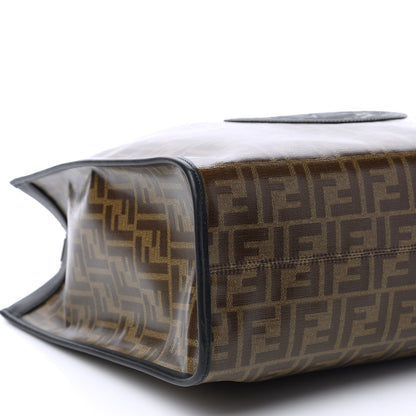 Fendi Glazed Fabric Vitello Century Plexiglass FF 1974 Stamp Patch Medium Runaway Shopper Tote Mogano Panna Black 6 of 10