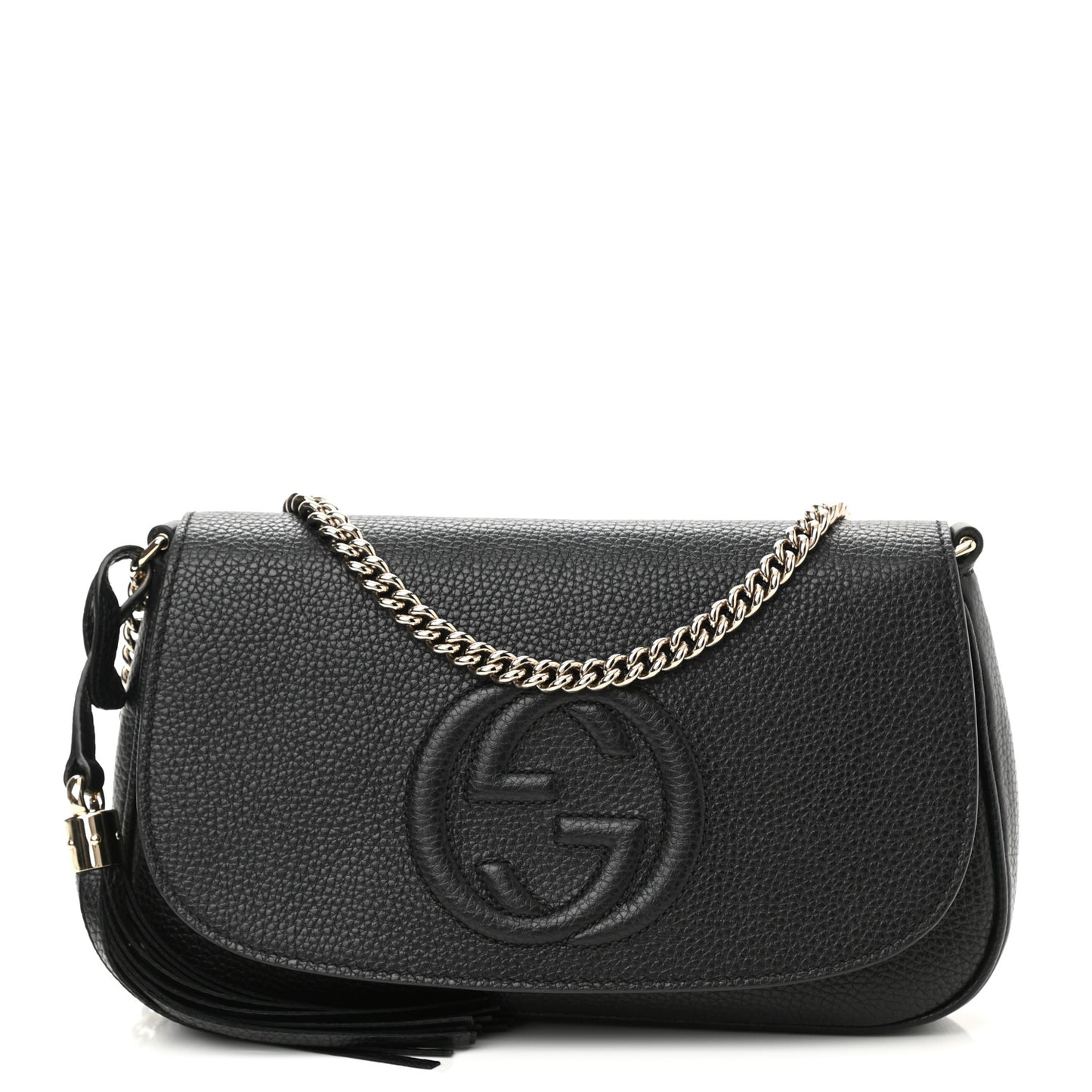 Pebbled Calfskin Medium Soho Flap Crossbody Black