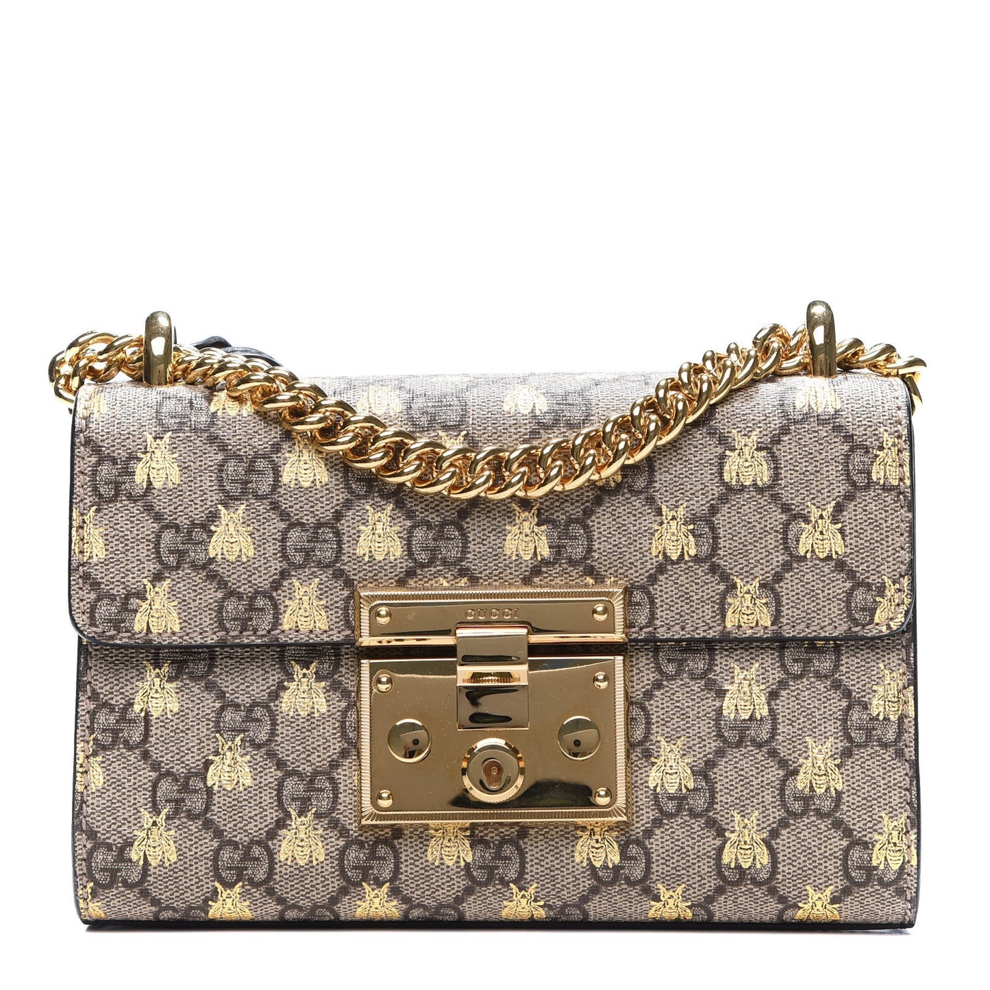 GG Supreme Monogram Bees Small Padlock Shoulder Bag Black
