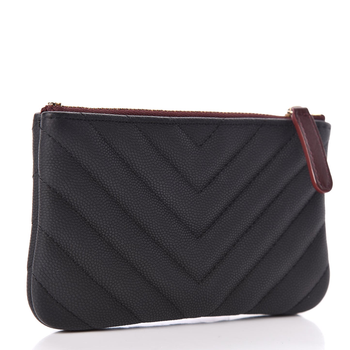 Caviar Chevron Quilted Small Cosmetic Case Black