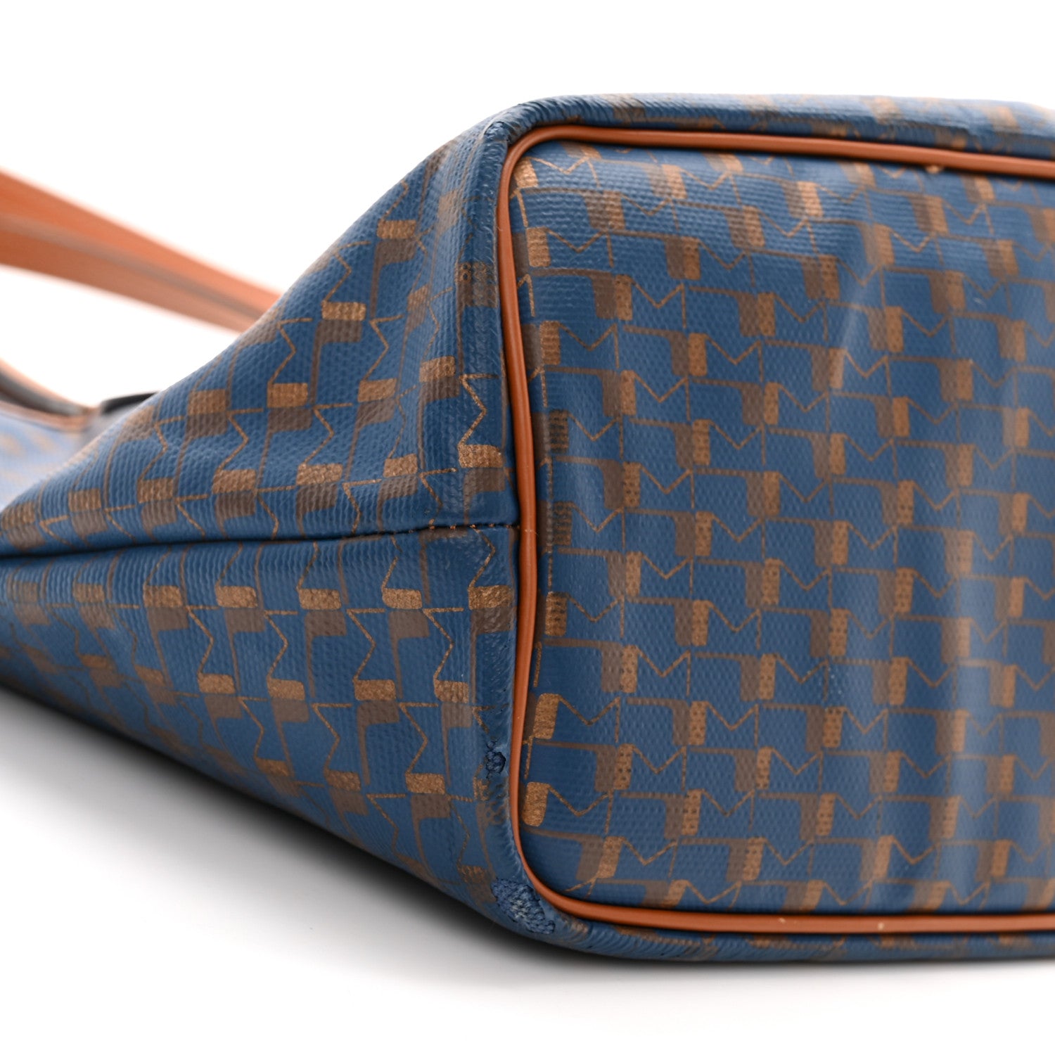 Moynat Grained Calfskin Canvas 1920 Oh! Tote Ruban Duo MM Indigo Bronze Cognac 9 of 15