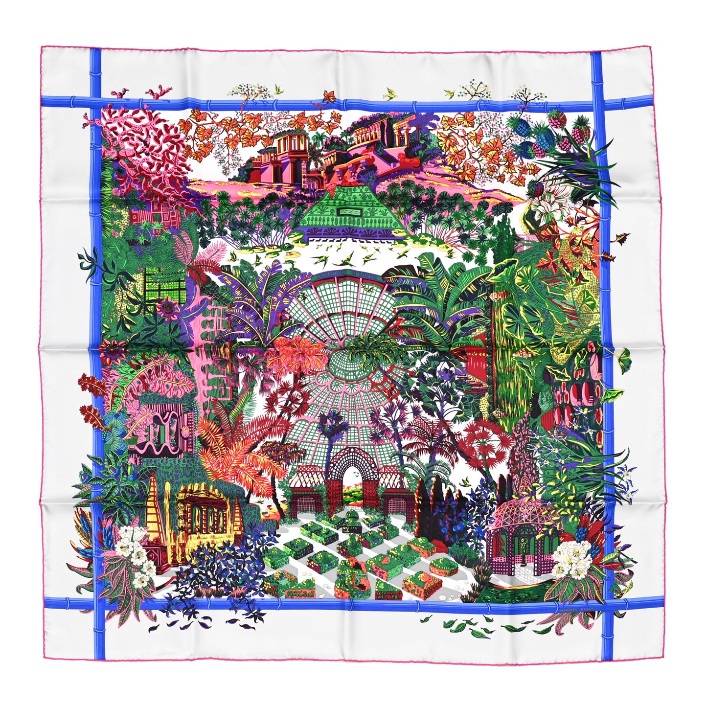 Silk Jardins D Hiver Scarf 90 Gris Vert Rose