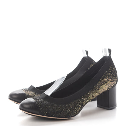 Chanel Metallic Lambskin Cap Toe CC Elastic Stretch Pumps 37.5 Black 4 of 6