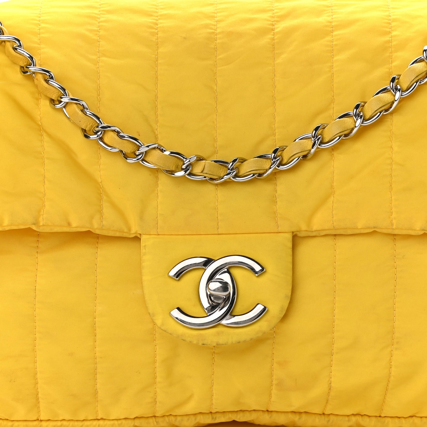 Nylon Vertical Quilted Jumbo Flap Yellow
