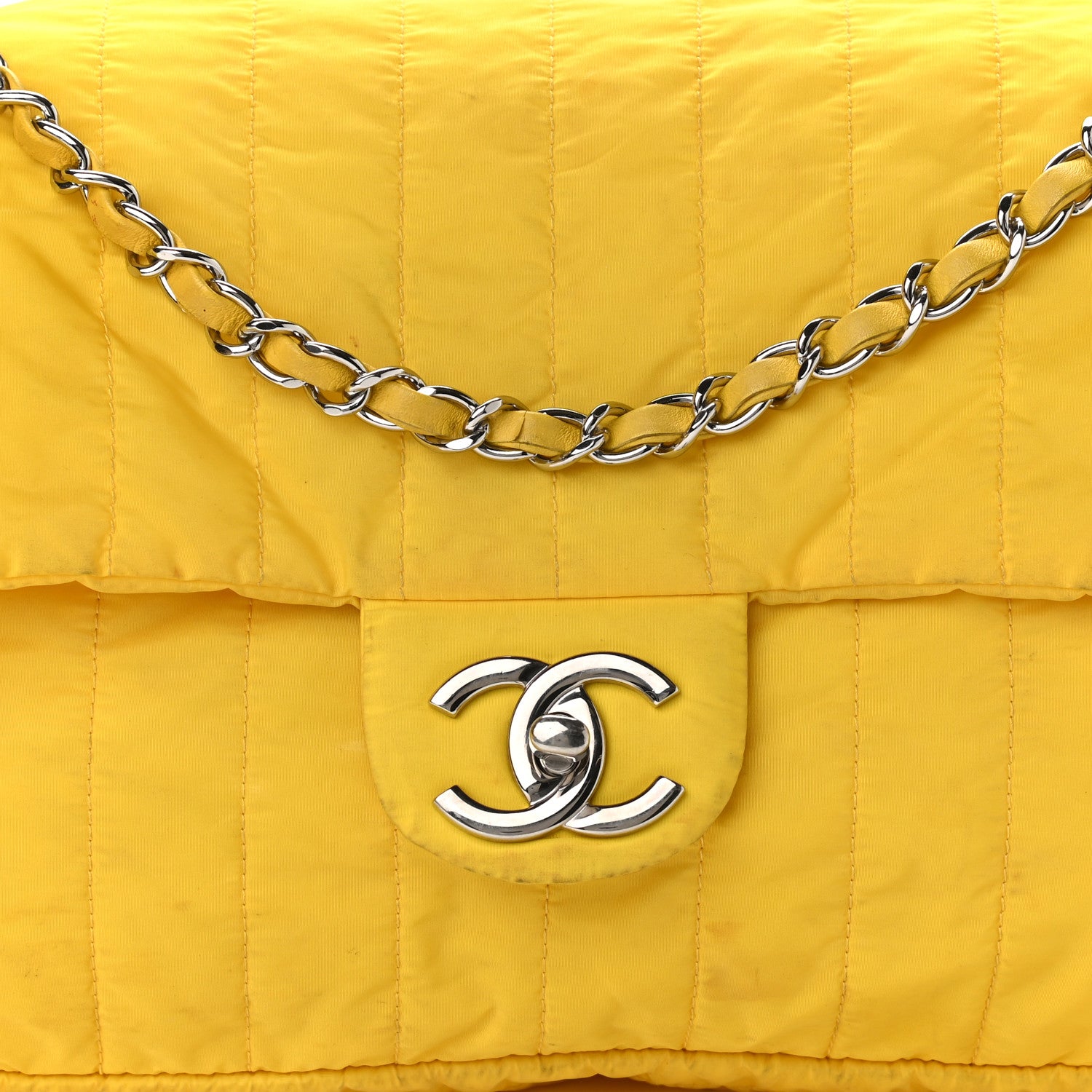 Chanel Nylon Vertical Quilted Jumbo Flap Yellow 9 of 16