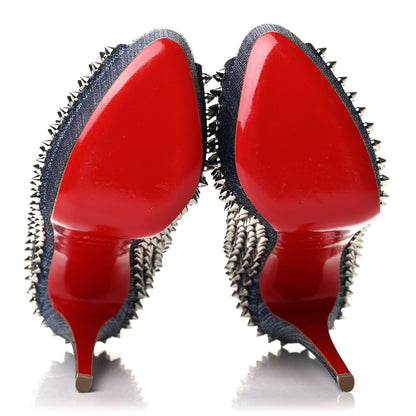 Christian Louboutin Denim Lame Lady Peep Spikes 150 Pumps 40 Blue 5 of 7