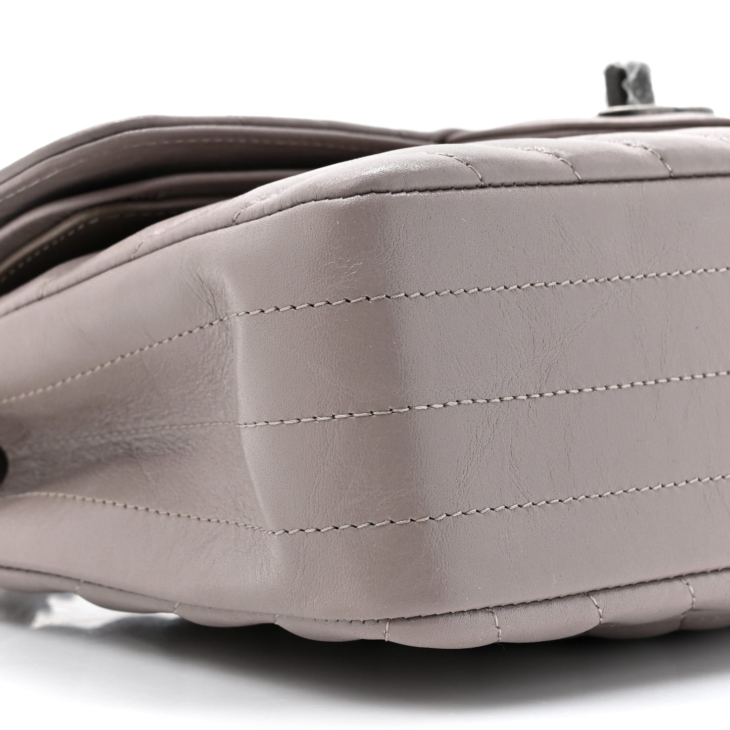 Crumpled Calfskin Chevron Quilted Small Double Flap Grey