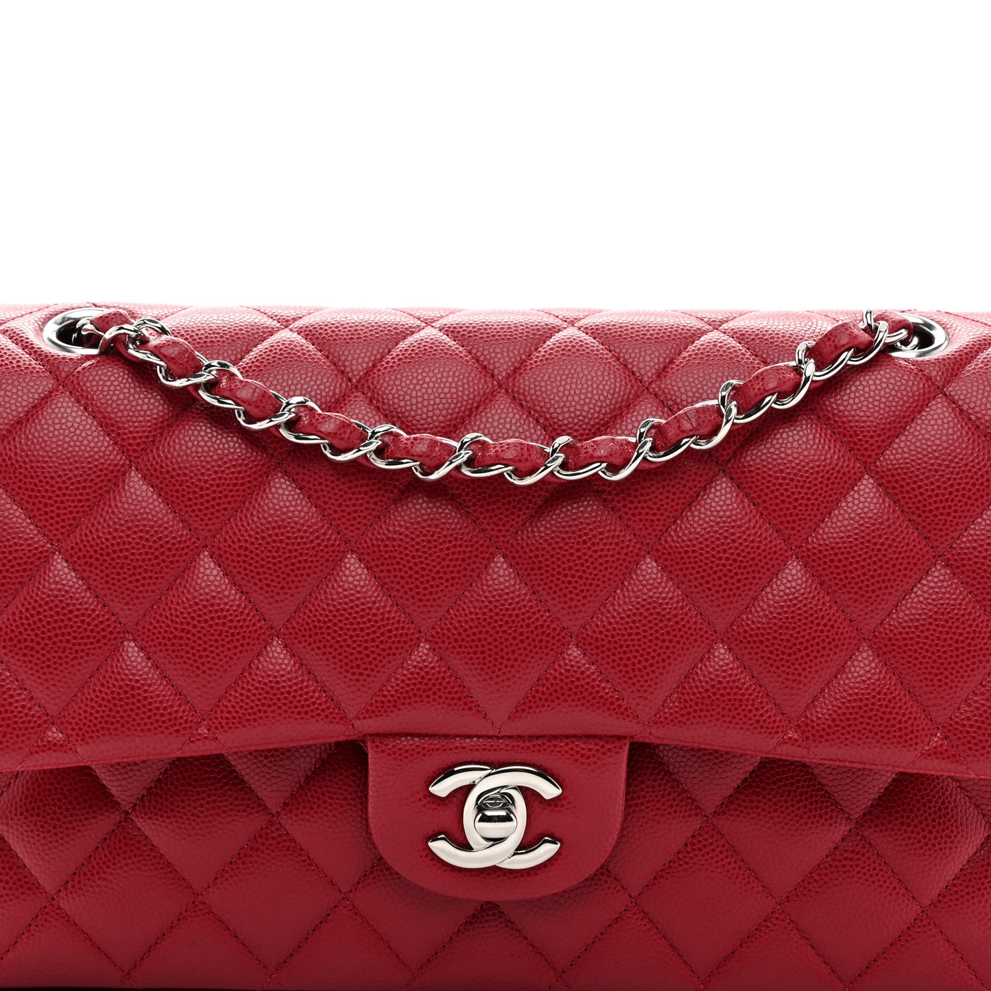 Caviar Quilted Medium Double Flap Dark Red