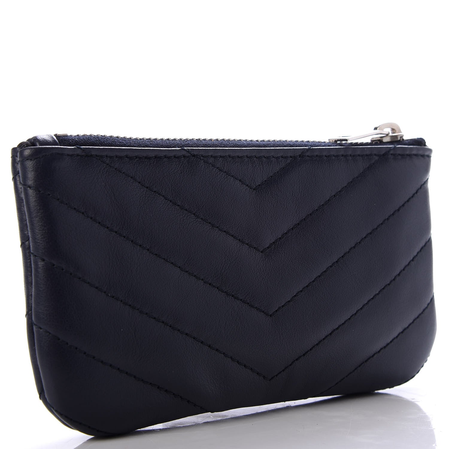 Saint Laurent Calfskin Matelasse Monogram Key Pouch Deep Marine 3 of 7