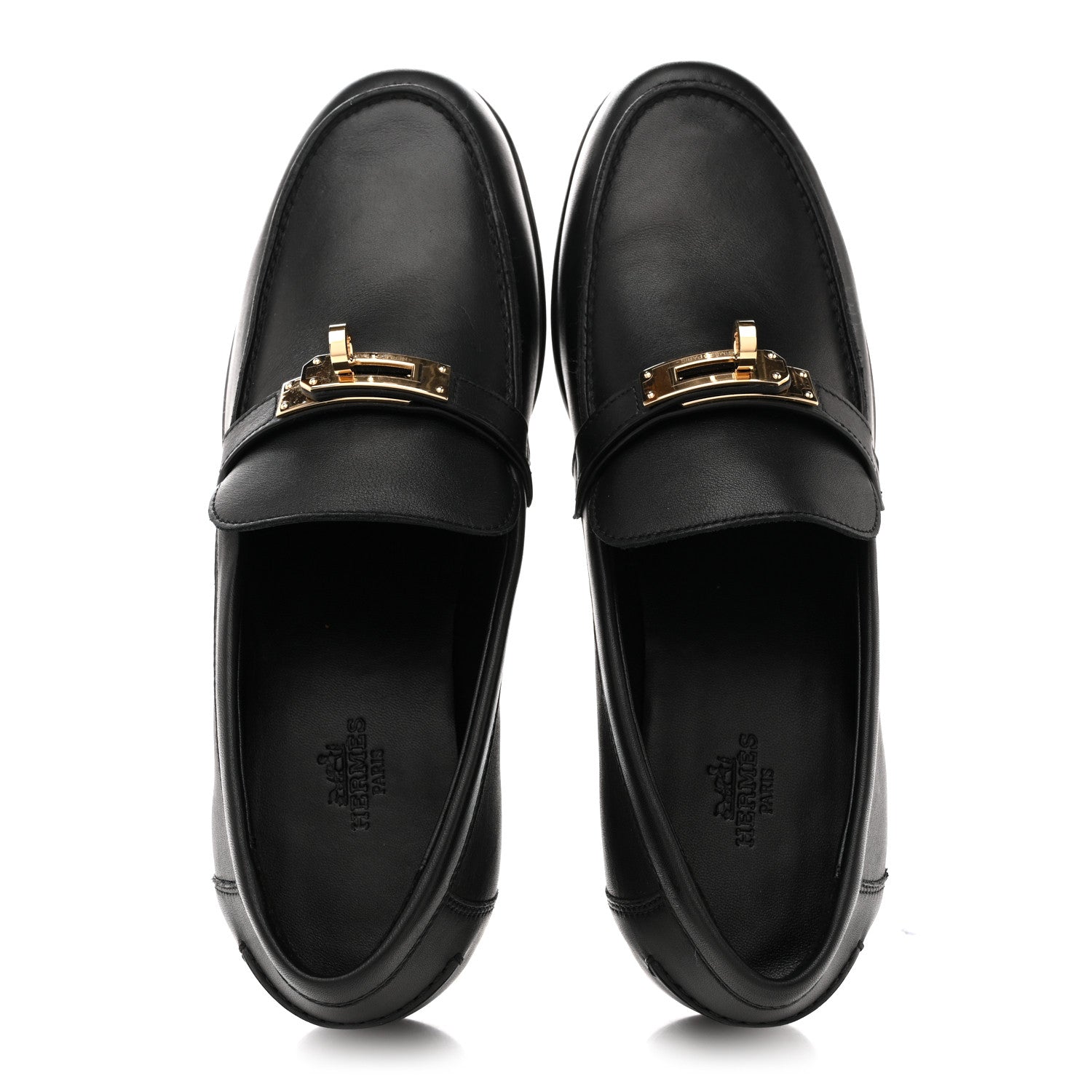 Hermes Calfskin Womens Destin Loafers 38.5 Black 2 of 10
