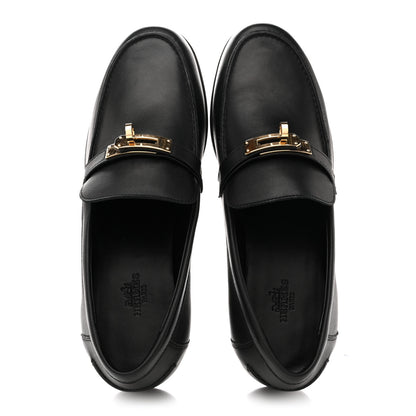 Hermes Calfskin Womens Destin Loafers 38.5 Black 2 of 10