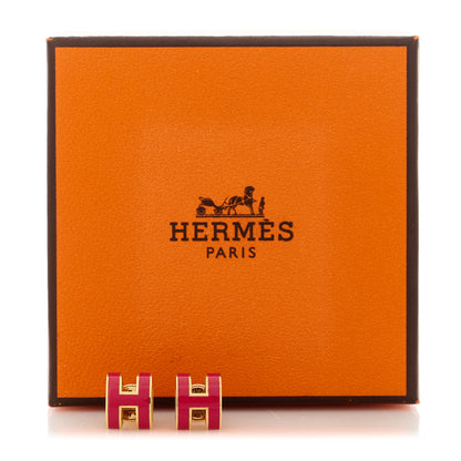 Hermes Gold Lacquered Mini Pop H Earrings Rose Extreme 5 of 5