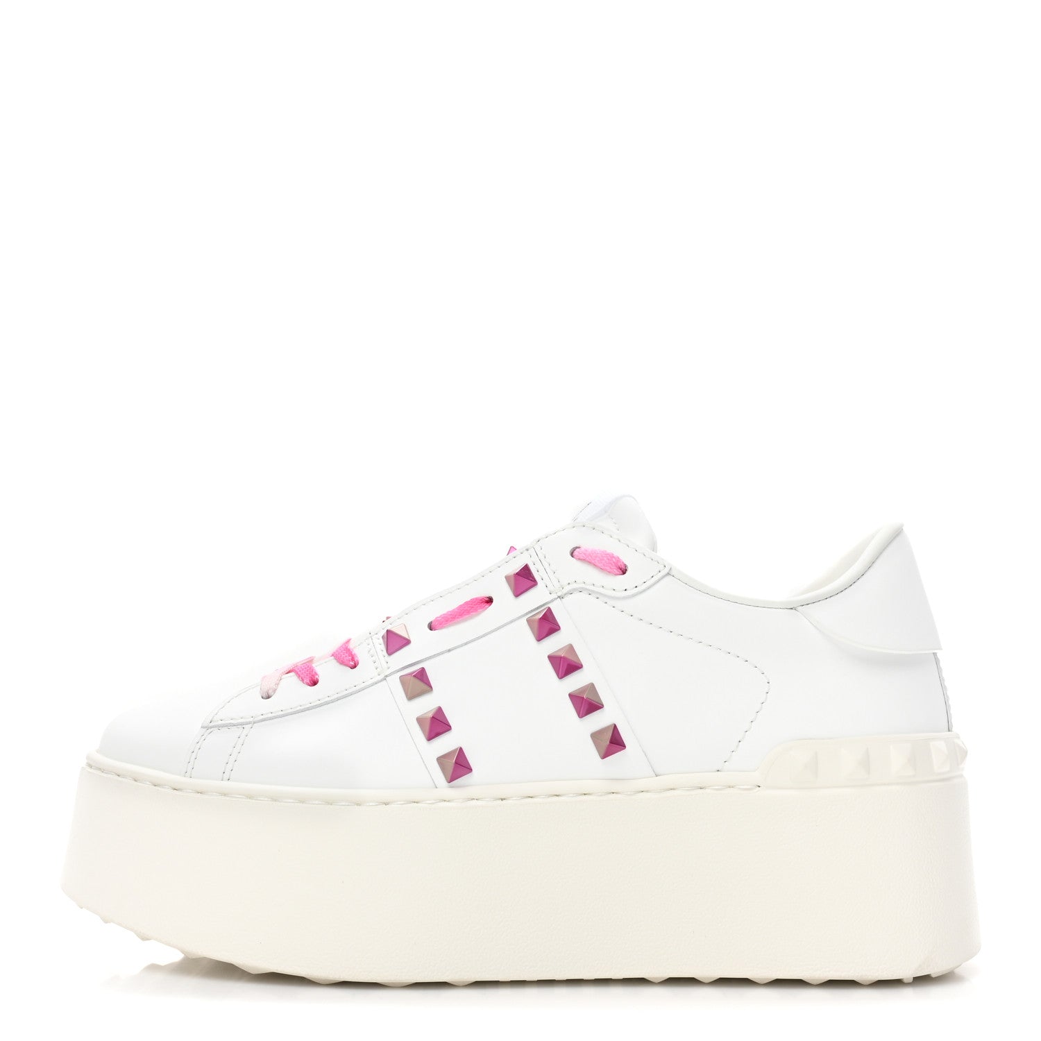 Valentino Garavani Calfskin Rockstud Untitled 57mm Platform Sneakers 38.5 White Pink PP 1 of 8