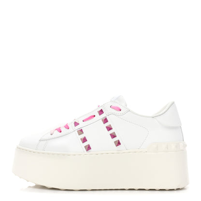 Valentino Garavani Calfskin Rockstud Untitled 57mm Platform Sneakers 38.5 White Pink PP 1 of 8
