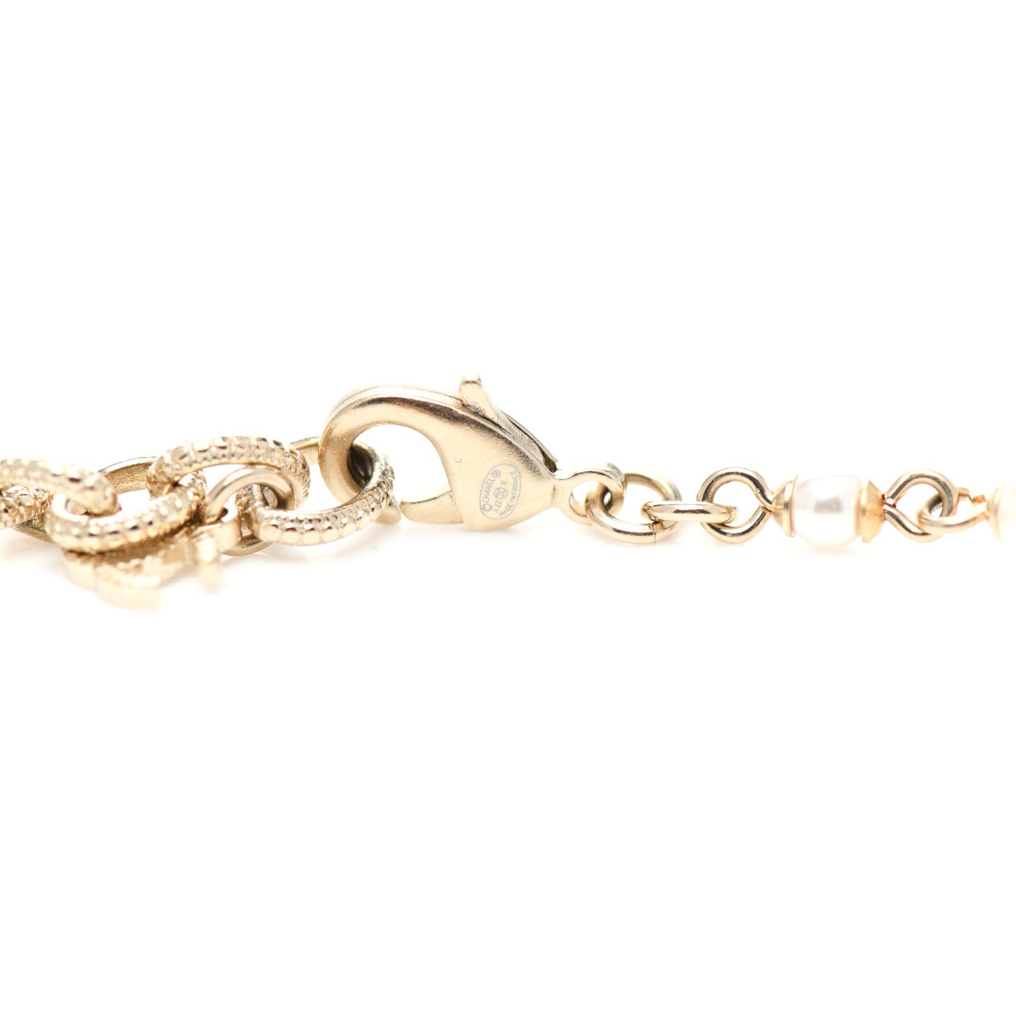 Pearl Bead Crystal CC Long Necklace Black Gold