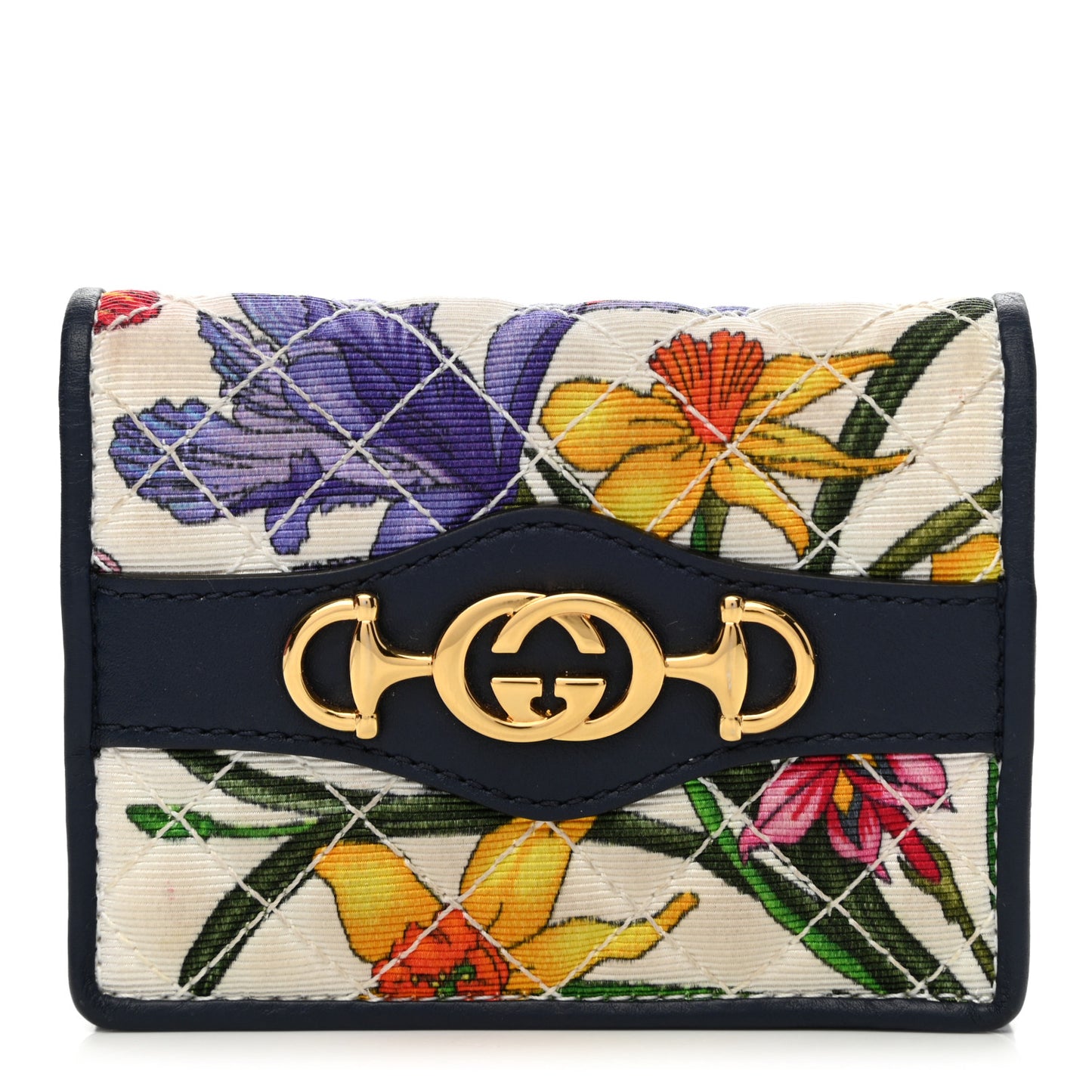 Canvas Flora Floral Trapuntata Zumi Card Case Wallet Great White Multicolor Blue Agata