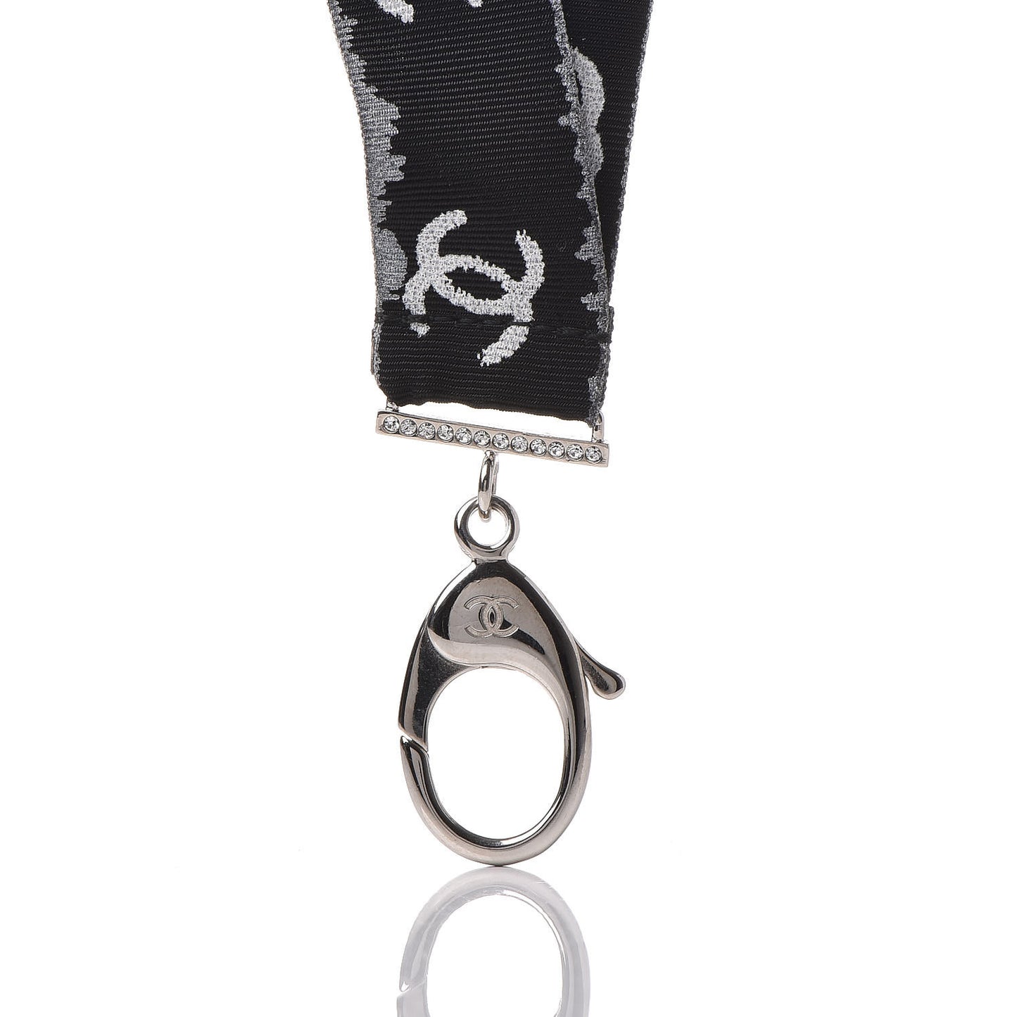 Crystal CC Lanyard Necklace Black Silver