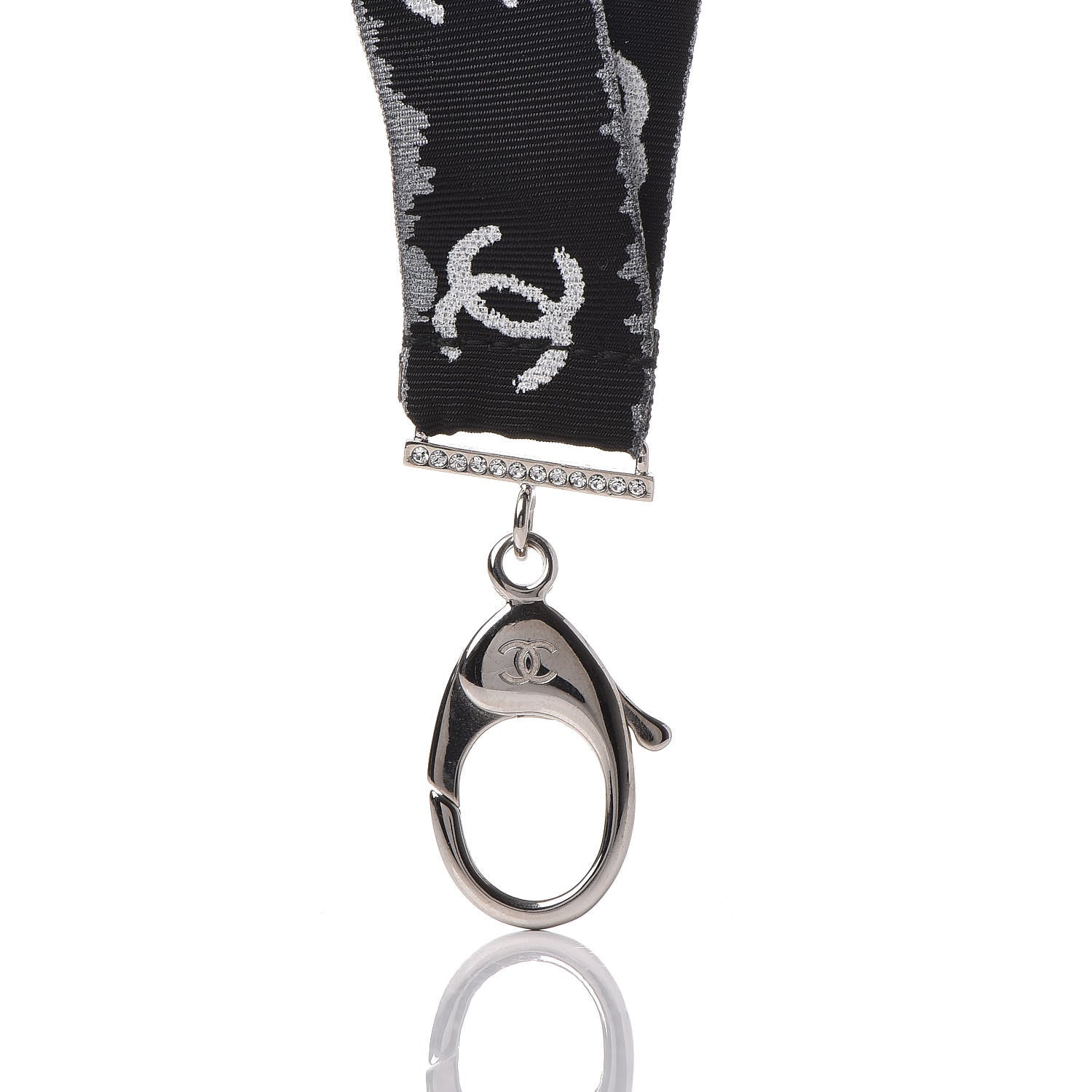 Chanel Crystal CC Lanyard Necklace Black Silver 4 of 6