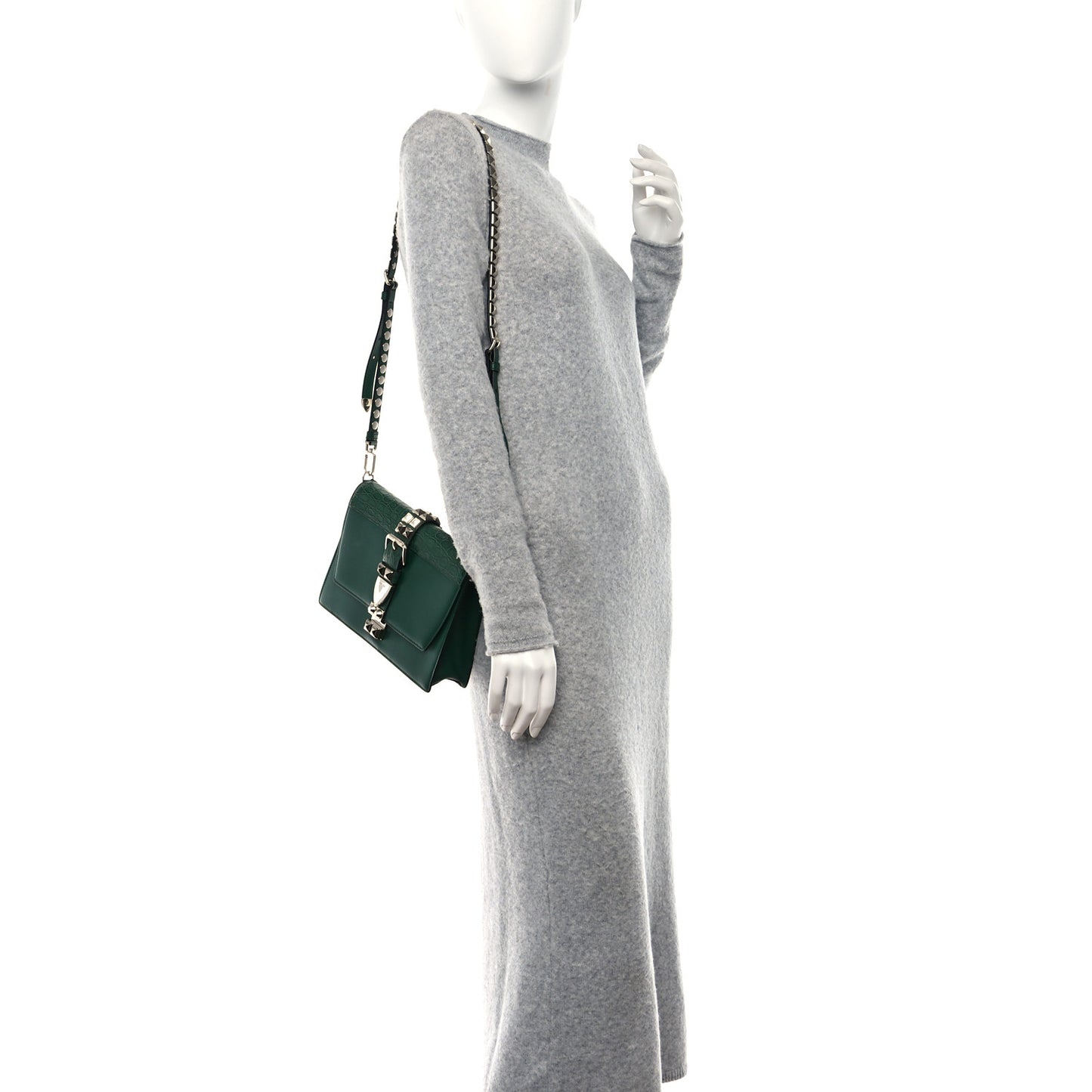 Saffiano City Calfskin Studded Small Elektra Shoulder Bag Green