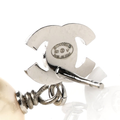 Chanel Crystal Pearl CC Drop Earrings Silver Pearly White 4 of 4