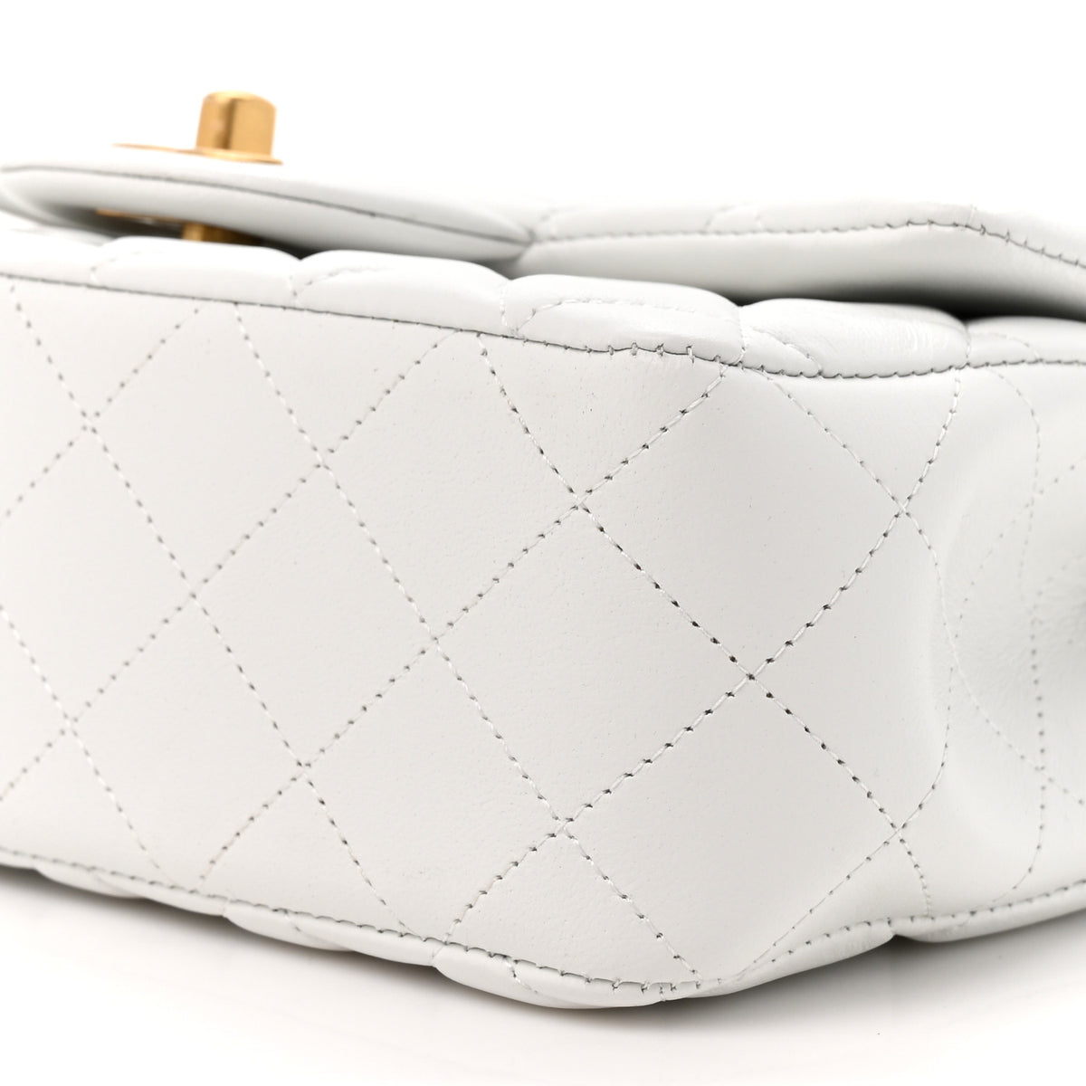 Lambskin Quilted Mini Rectangular Pearl Crush Flap White