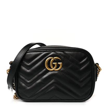 Gucci Calfskin Matelasse Mini GG Marmont Chain Shoulder Bag Black 1 of 11