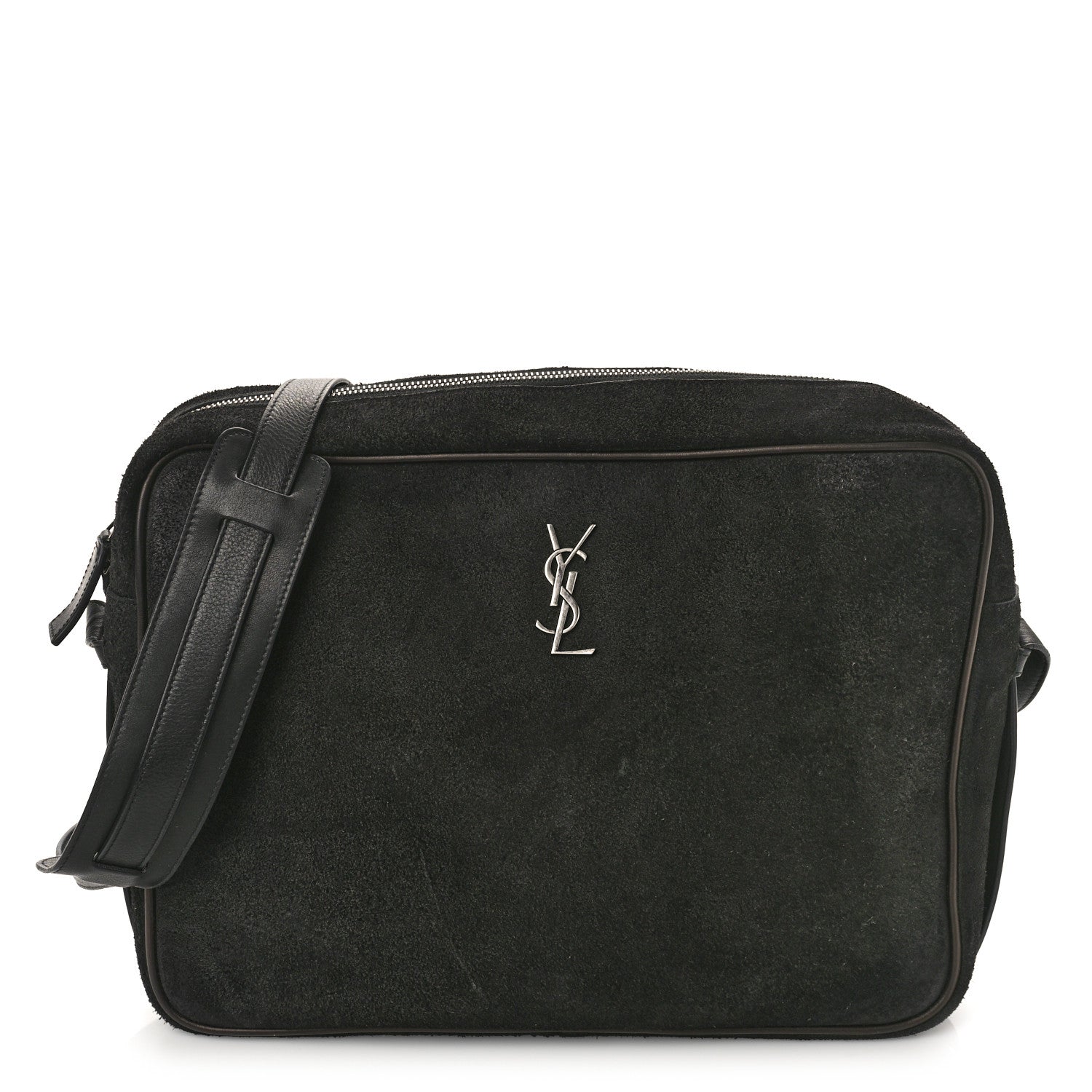 Saint Laurent Suede Flat Messenger Bag Black 1 of 10