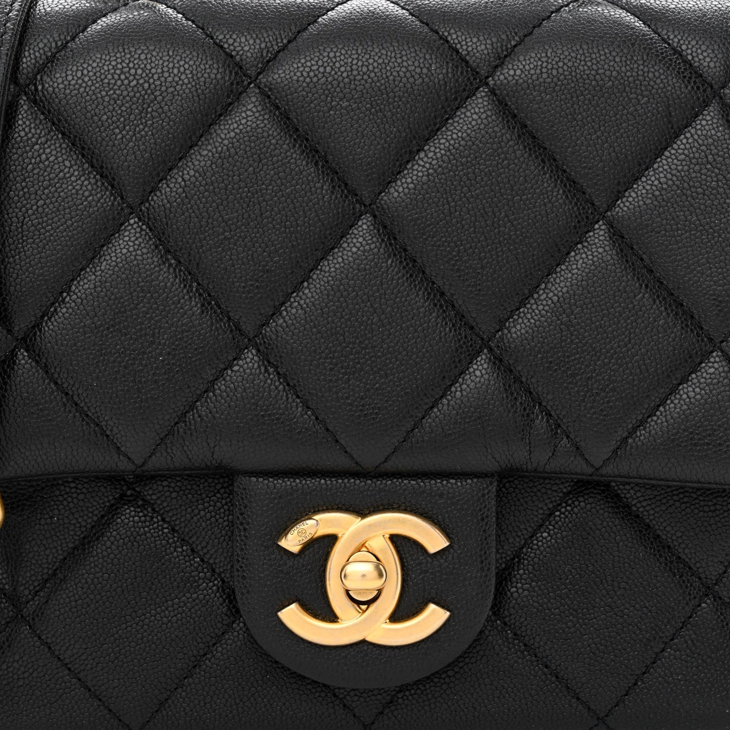 Shiny Caviar Quilted Mini Top Handle Flap Black