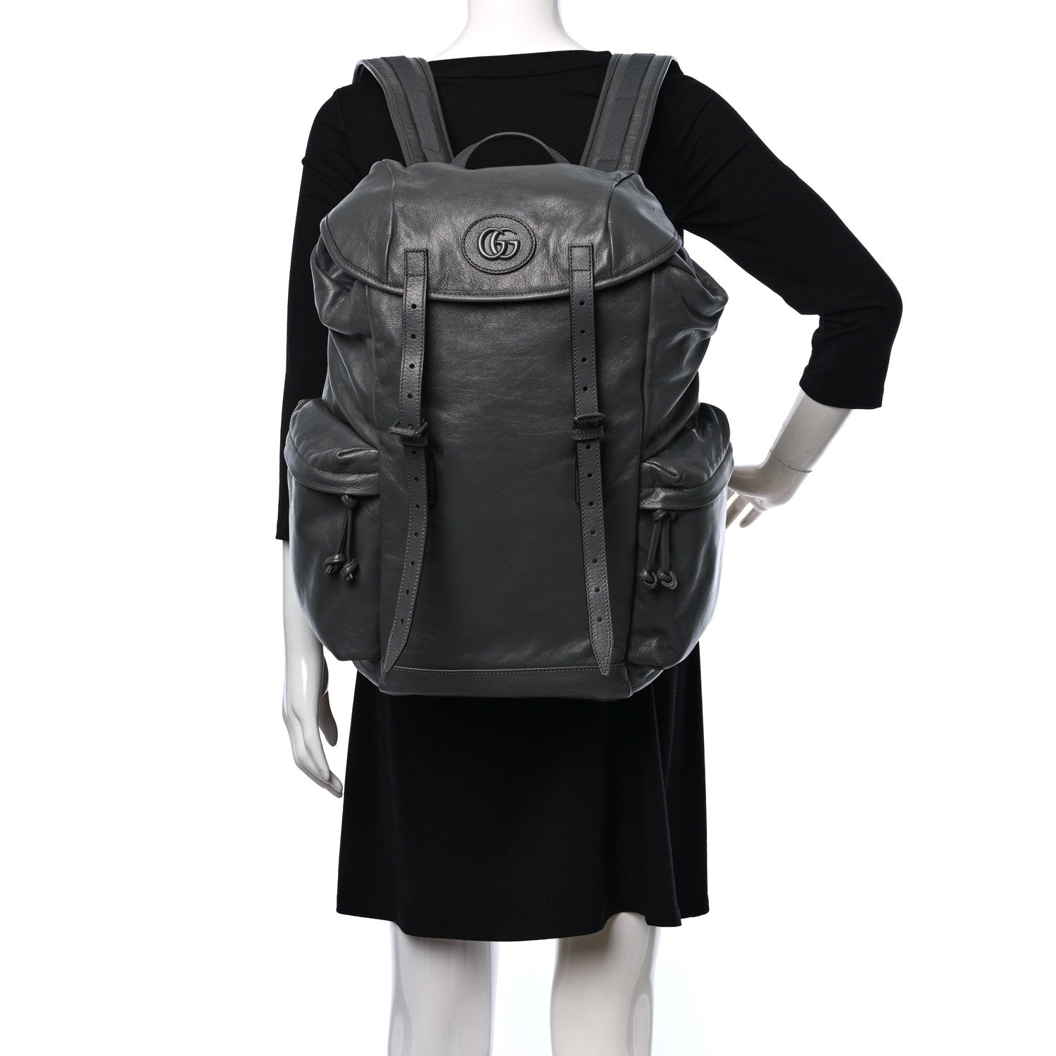 Gucci Calfskin Monochrome Double G Backpack Grey 2 of 11