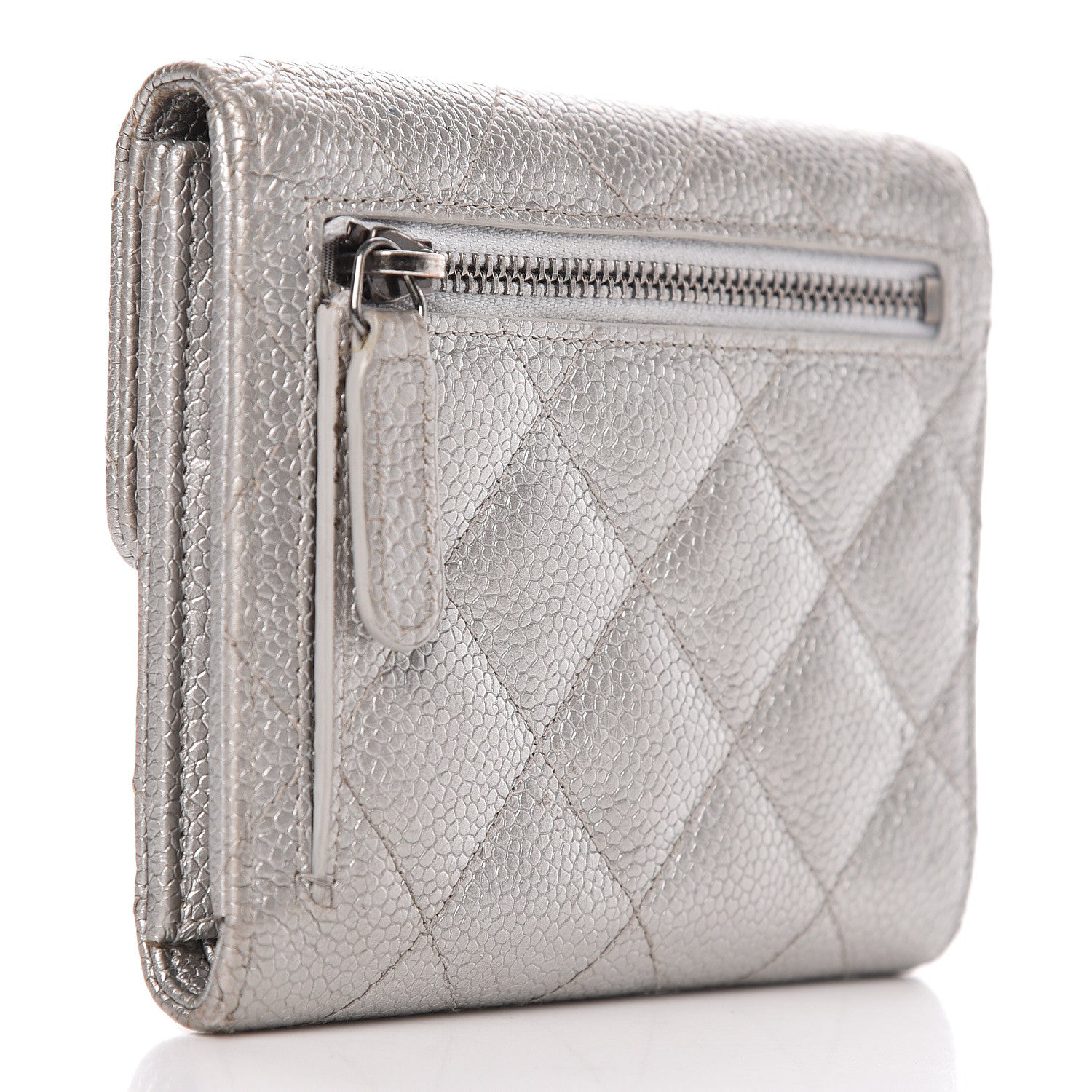 Chanel Metallic Caviar Quilted Compact Flap Wallet Silver 3 of 14