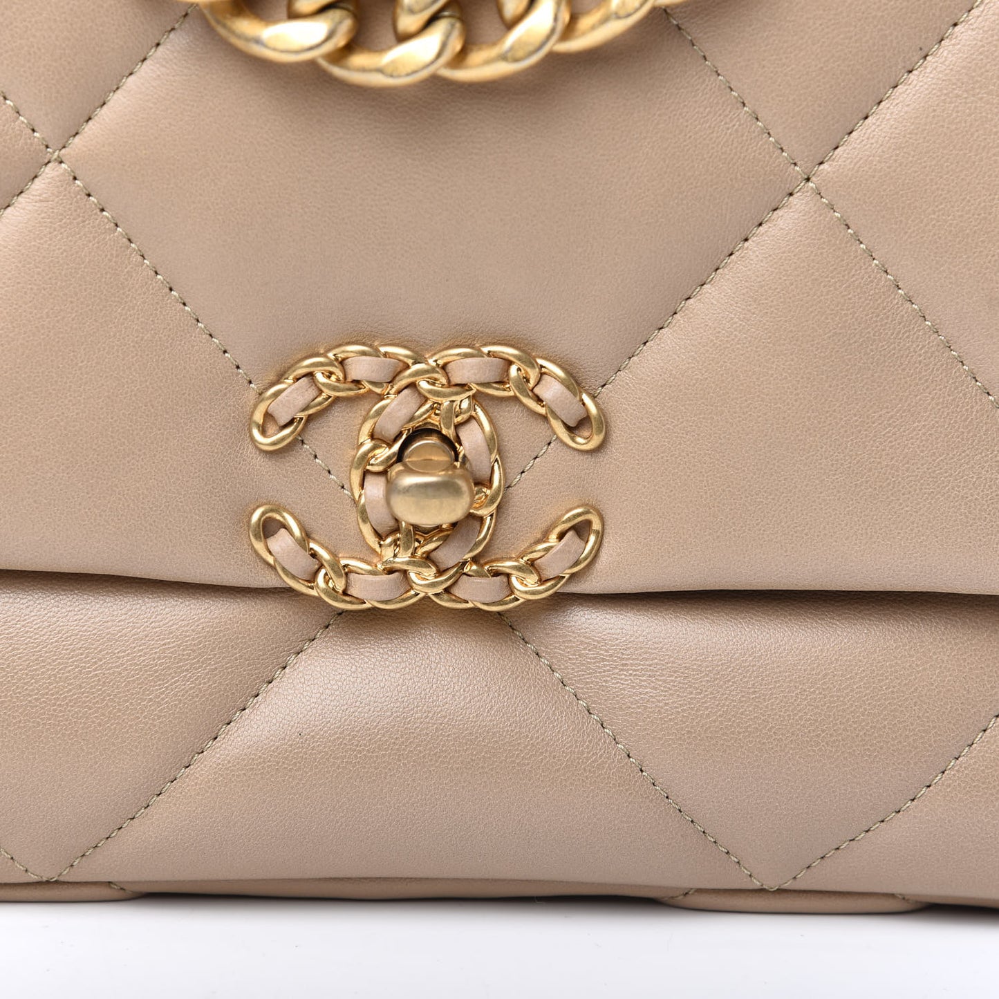 Lambskin Quilted Medium Chanel 19 Flap Dark Beige