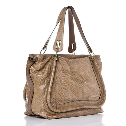 Chloe Python Calfskin Large Paraty Tote Sand Shell 3 of 8