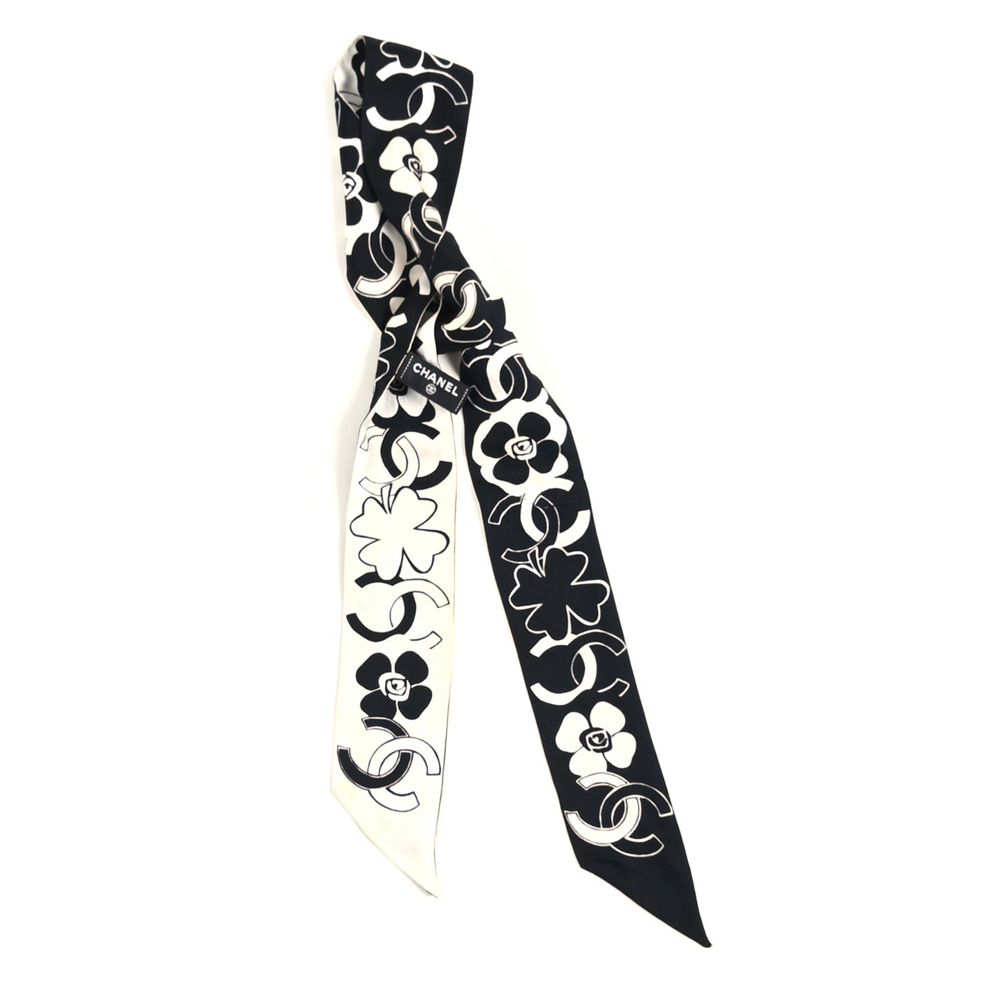Silk Slim CC Clover Bandeau Scarf Black White