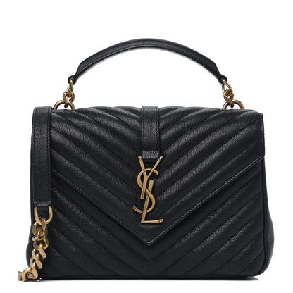 Saint Laurent Sheepskin Matelasse Chevron Monogram Medium College Bag Black 1 of 4