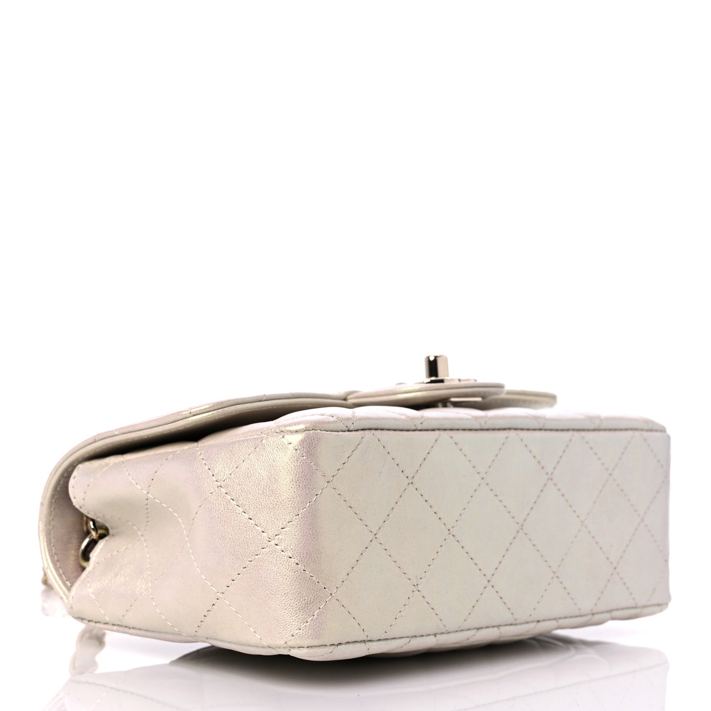 Iridescent Lambskin Quilted Mini Rectangular Flap Ivory