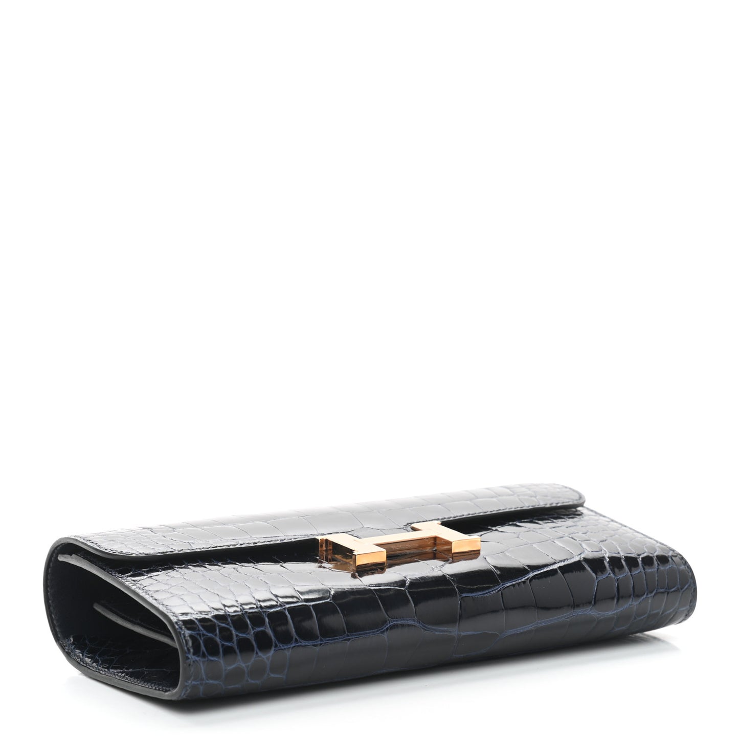 Shiny Alligator Constance Long Wallet Bleu Marine