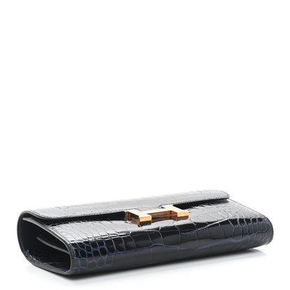 Hermes Shiny Alligator Constance Long Wallet Bleu Marine 4 of 7