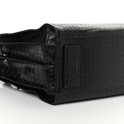 Saint Laurent Calfskin Crocodile Embossed Small Supple Sac de Jour Black 9 of 11