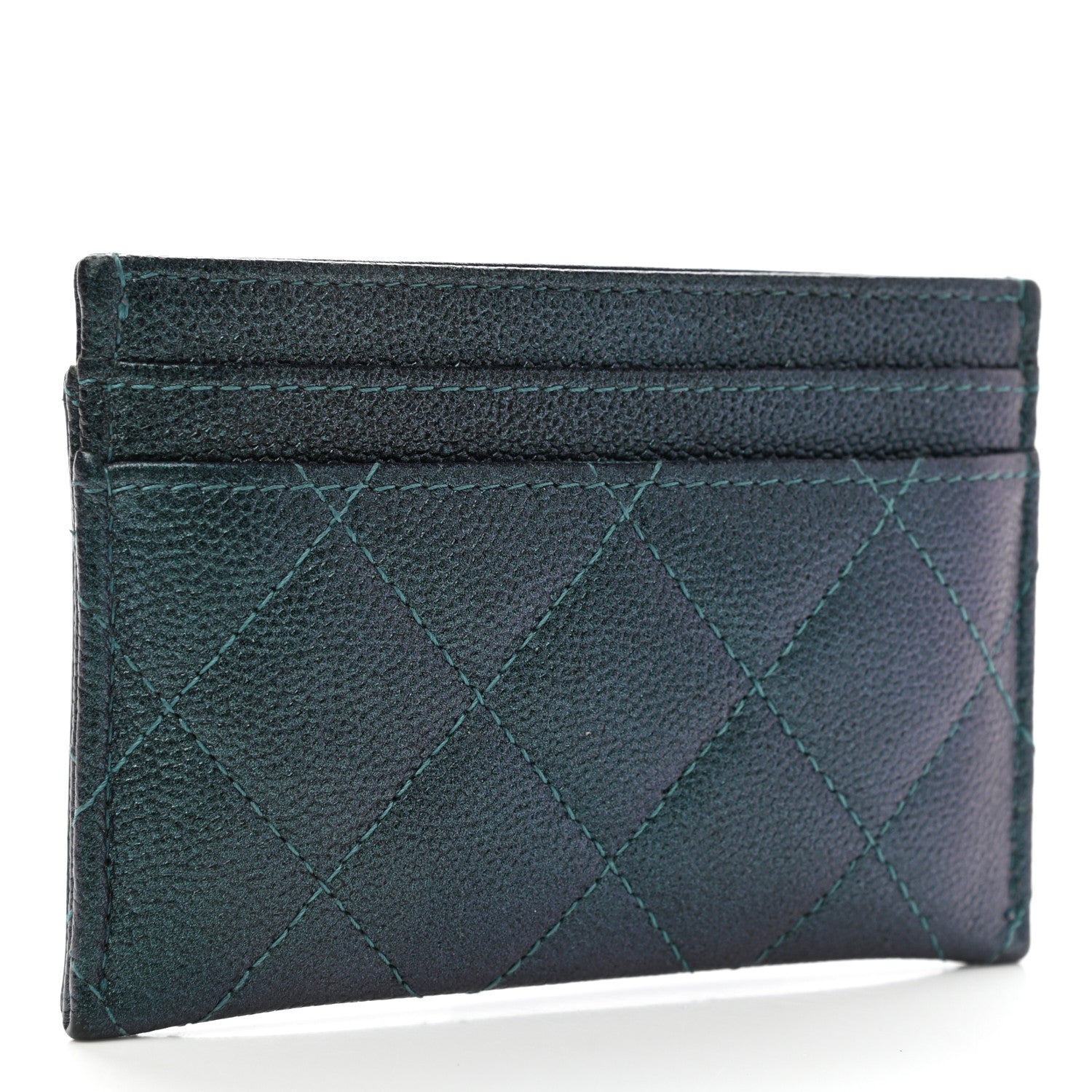 Chanel Iridescent Caviar Quilted Filigree Card Holder Dark Turquoise 3 of 8