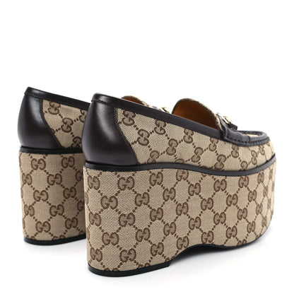 Gucci Canvas GG Monogram Horsebit Calfskin Womens Horsebit Platform Loafers 37 Beige Ebony 5 of 10