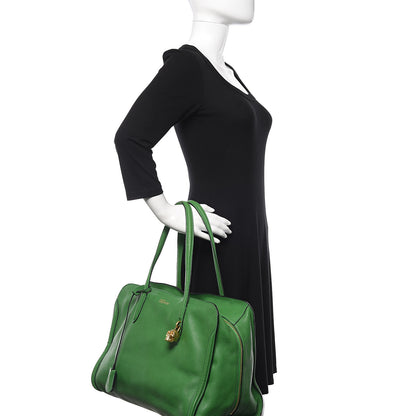 Alexander McQueen Pebbled Calfskin Large Skull Padlock Zip Around Tote Green 2 of 13