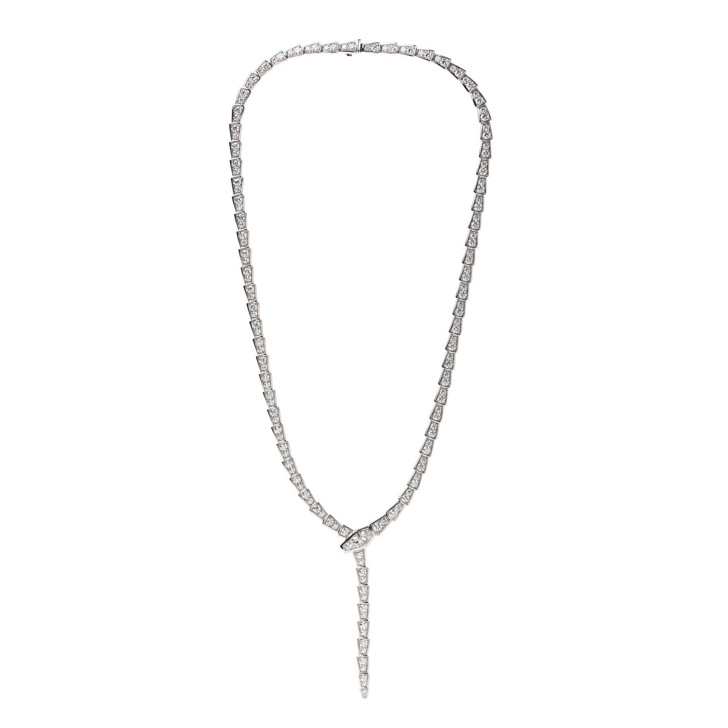 18K White Gold Diamond Serpenti Viper Slim Pave Necklace