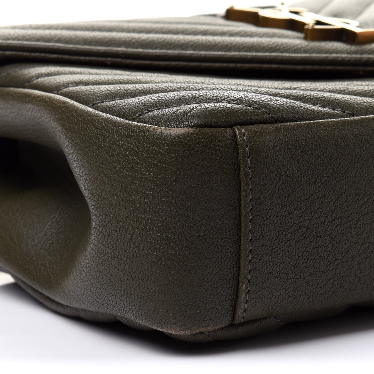 Saint Laurent Sheepskin Matelasse Chevron Monogram Medium College Bag Military Olive 10 of 13
