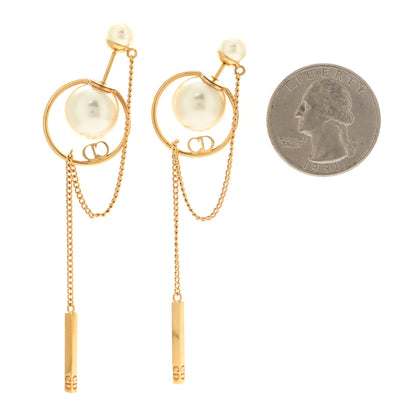 Christian Dior Pearl Tribales Dangle Chain Earrings Gold 2 of 6