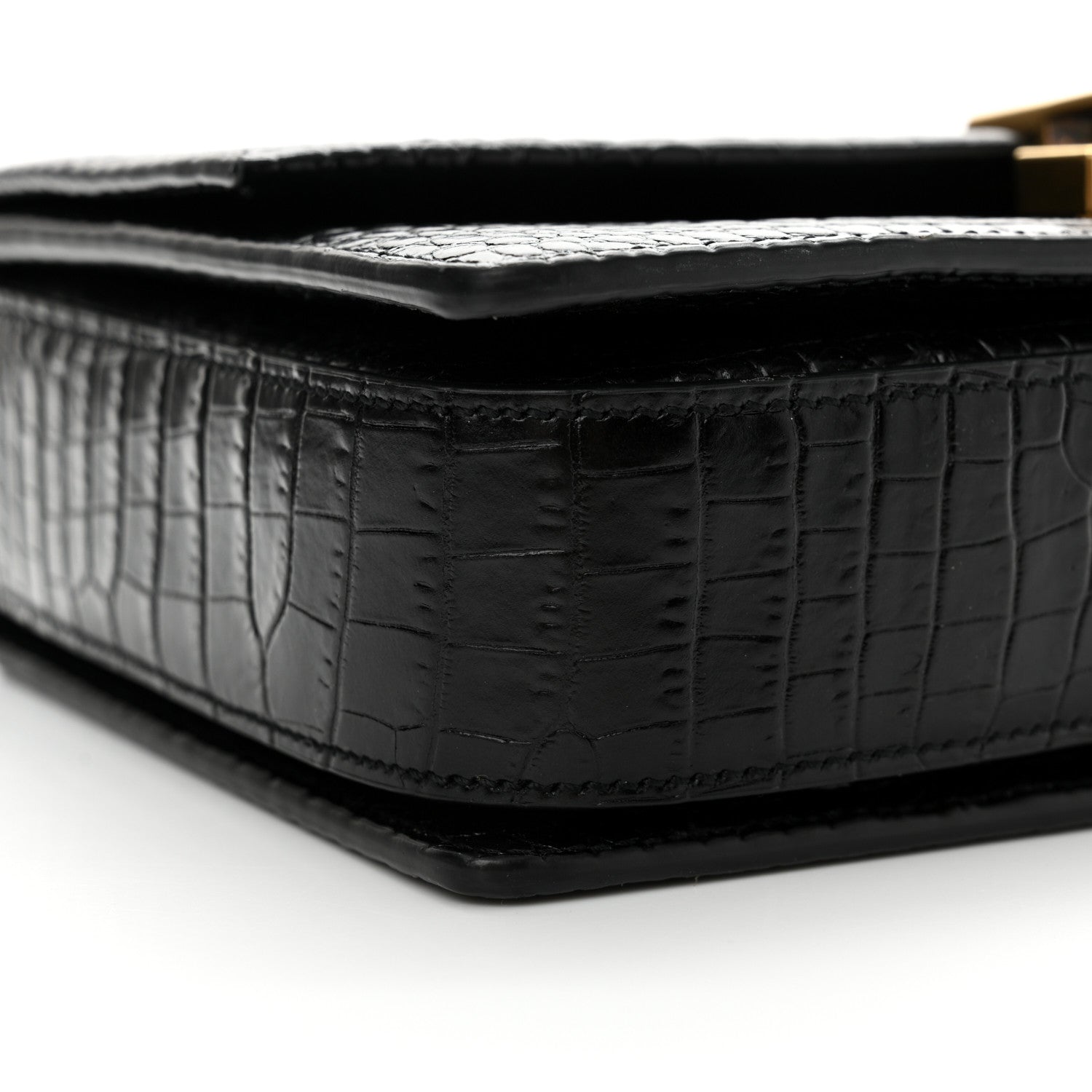 Saint Laurent Calfskin Crocodile Embossed Medium Bellechasse Satchel Black 9 of 13