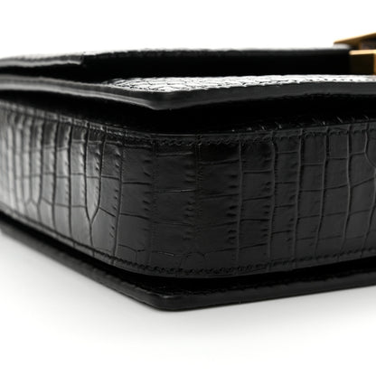 Saint Laurent Calfskin Crocodile Embossed Medium Bellechasse Satchel Black 9 of 13