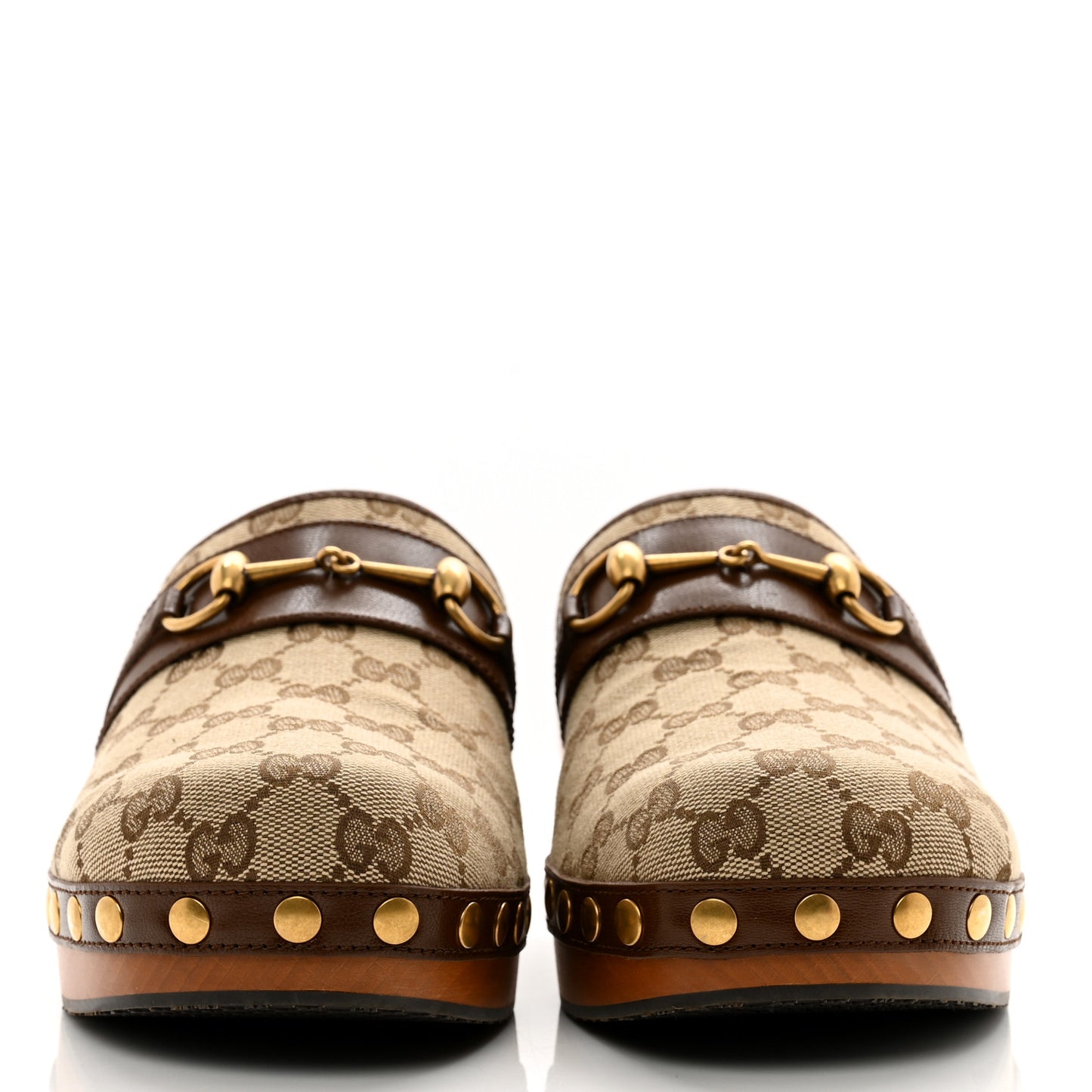 Monogram Quentin Goatskin Womens Horsebit Clog Mules 7 Beige Ebony Brown Sugar